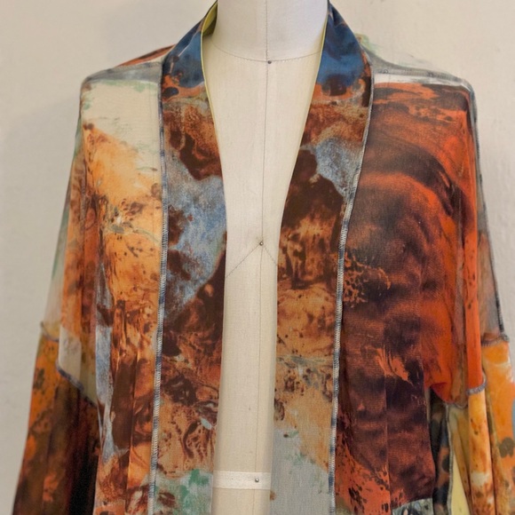 Jean Paul Gaultier 90s Rare Multicolor Kimono Top/Duster mesh wide flared sleeve - Picture 4 of 12